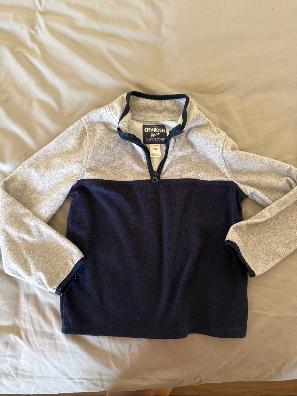 OshKosh B'gosh Navy and Light Gray Zip-Up Pullover Sweater